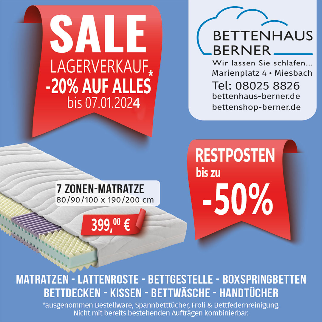 20% rabatt auf Lagerware bei bettenhaus Berner